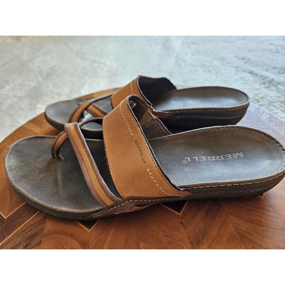 Merrell Mandolin Women's Brown Leather Slip-On Walking Sandals Slides, Sz 10